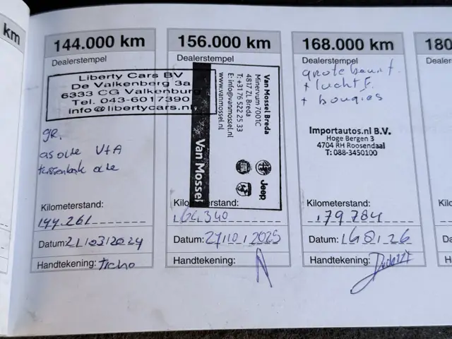 Onderhoudsboekje met stempels tot 179.284 km